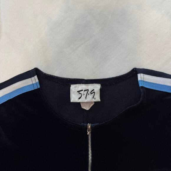 vintage 579 y2k navy velour mini dress sporty stripe zip front - Picture 6 of 7
